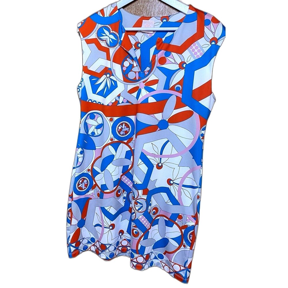 Michelle Parisou Sleeveless Mini Dress Womens M Stretch Mod Abstract Floral USA